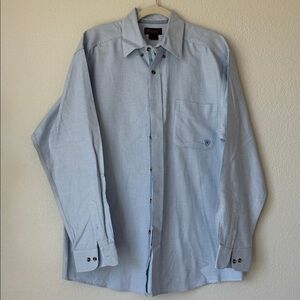 Ariat Light Blue Button Down Shirt L Western Cotton Workwear